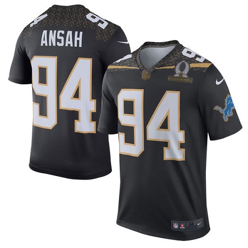 Men's Elite Ziggy Ansah Nike Jersey Black - #94 Team Irvin 2016 Pro Bowl NFL Detroit Lions